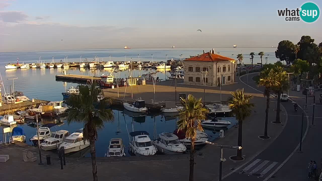 Webcam Koper – Panorama des Jachthafens und der Promenade vom Hotel Grand Koper