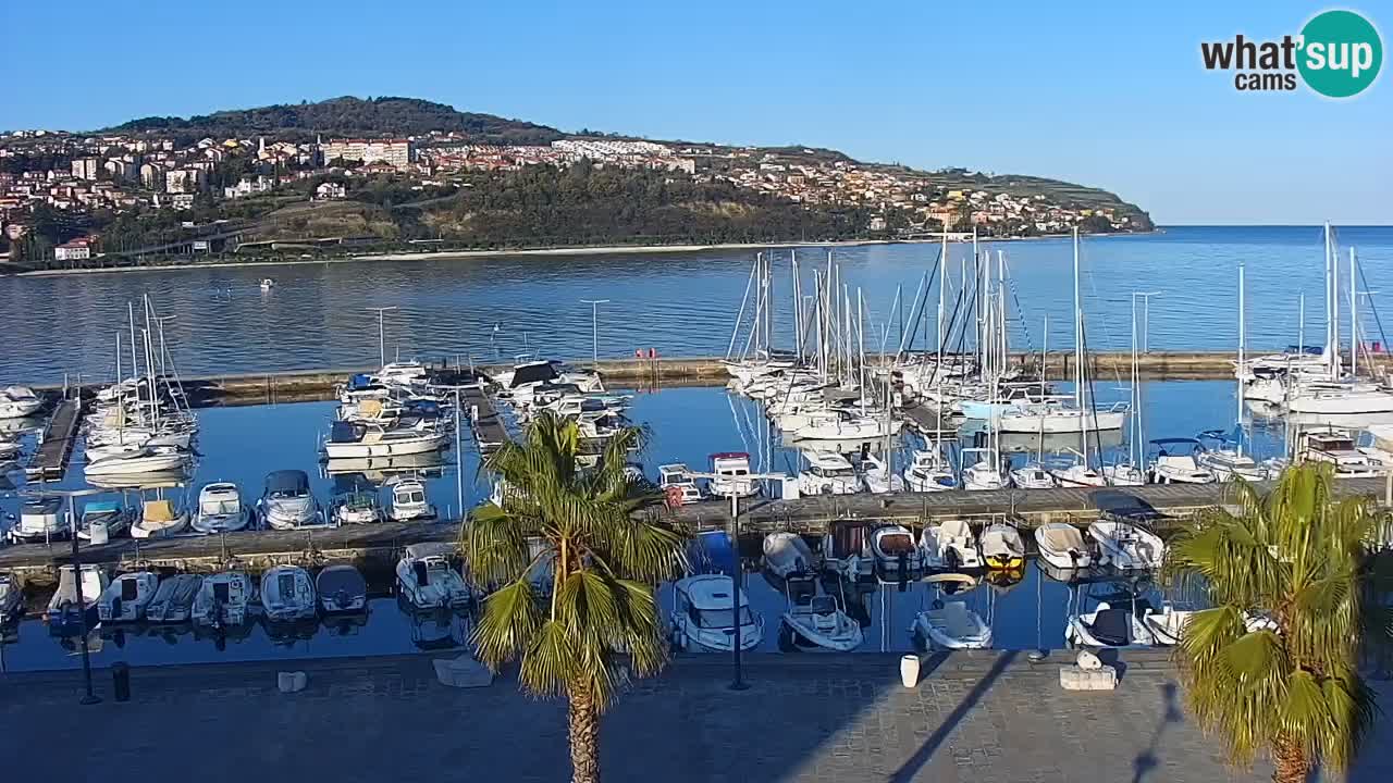 Webcam Koper – Panorama des Jachthafens und der Promenade vom Hotel Grand Koper