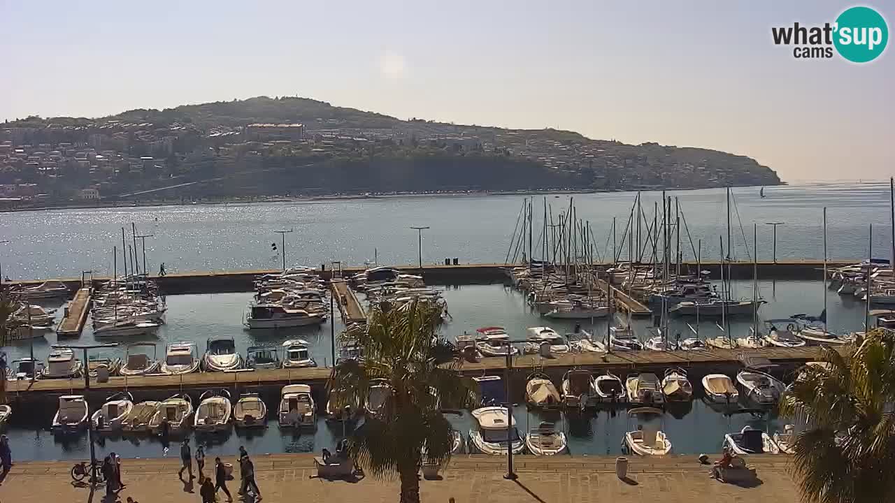 Webcam Koper – Panorama des Jachthafens und der Promenade vom Hotel Grand Koper