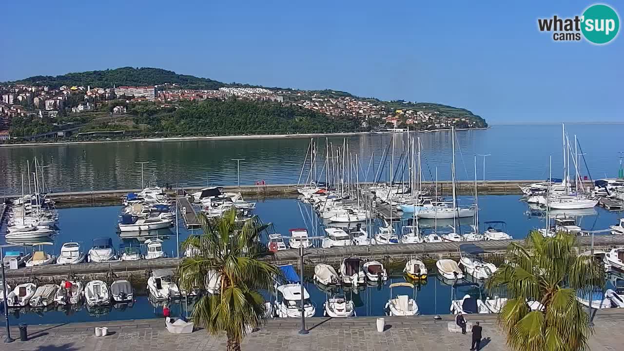 Webcam Koper – Panorama des Jachthafens und der Promenade vom Hotel Grand Koper