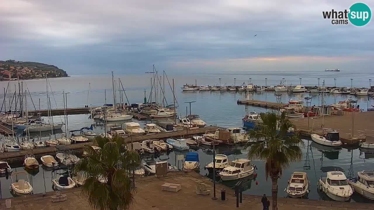 Webcam Koper – Panorama des Jachthafens und der Promenade vom Hotel Grand Koper