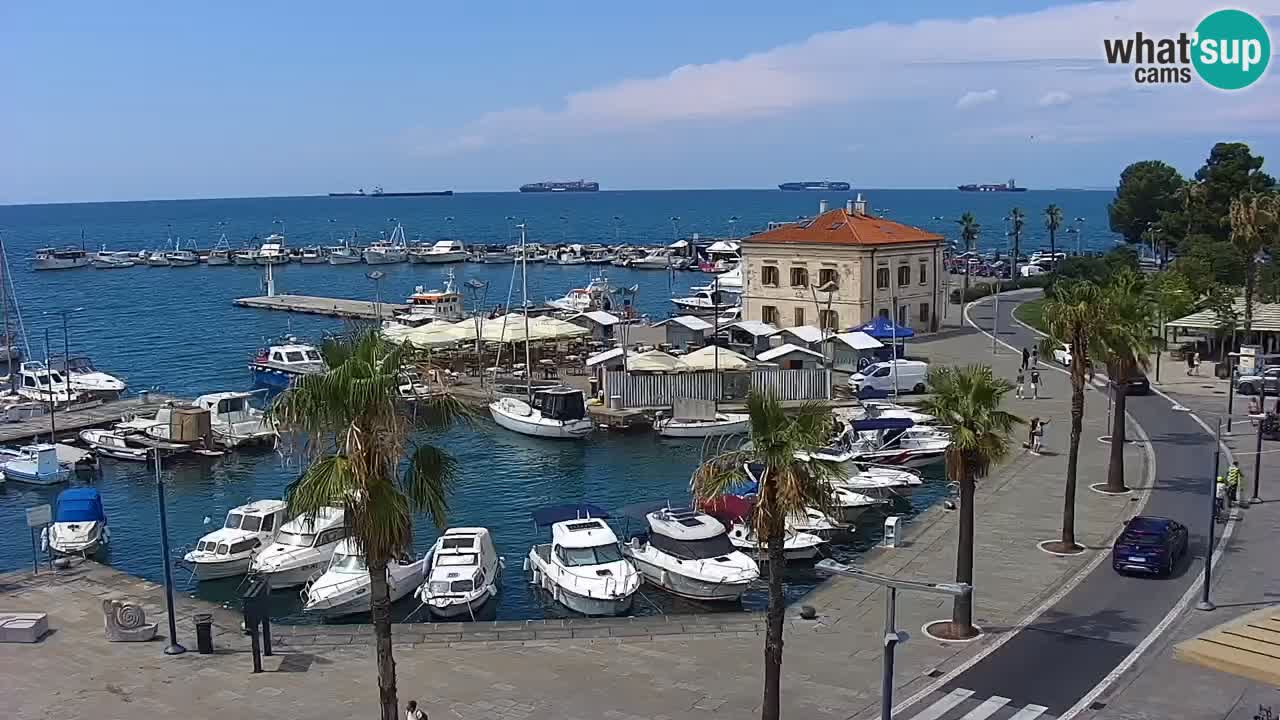 Webcam Koper – Panorama des Jachthafens und der Promenade vom Hotel Grand Koper