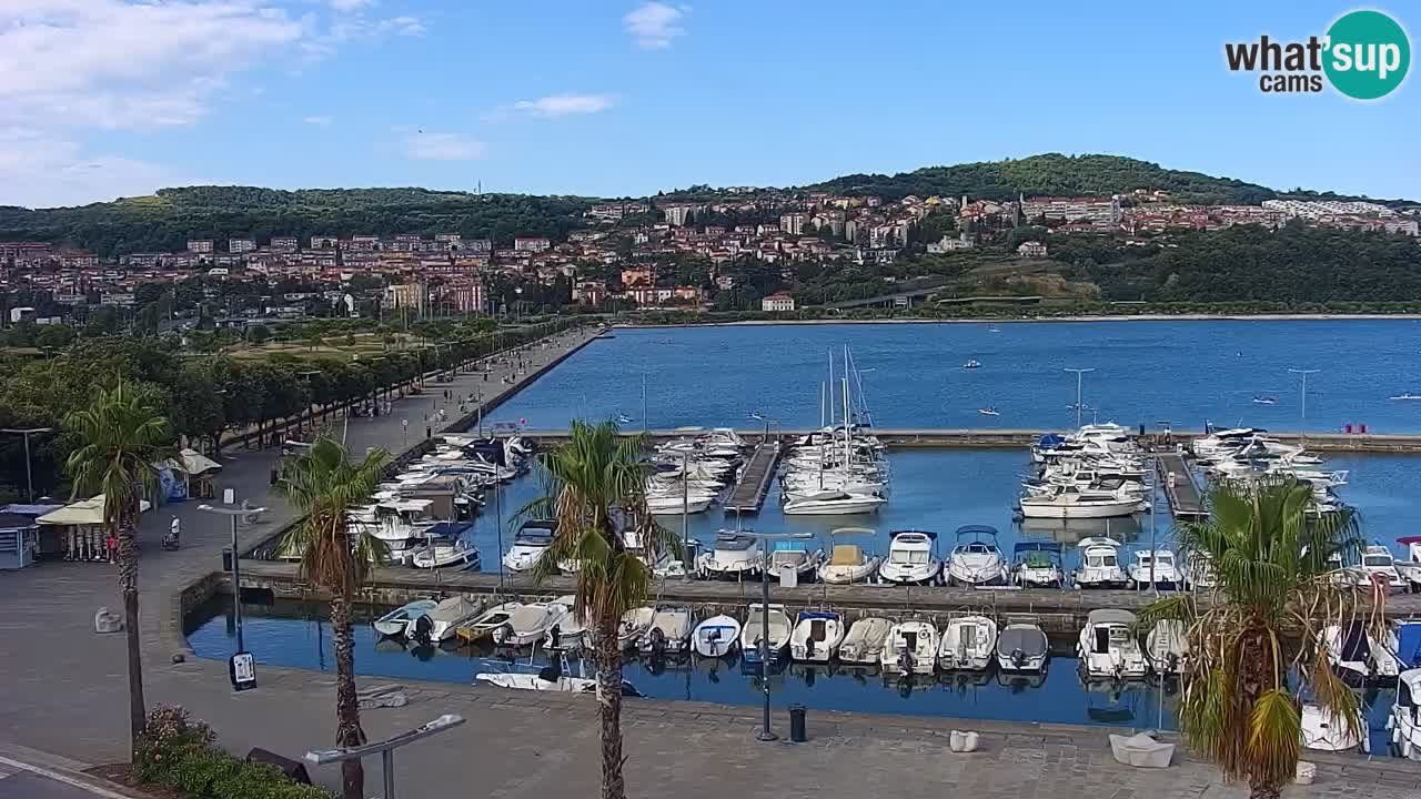 Webcam Koper – Panorama des Jachthafens und der Promenade vom Hotel Grand Koper
