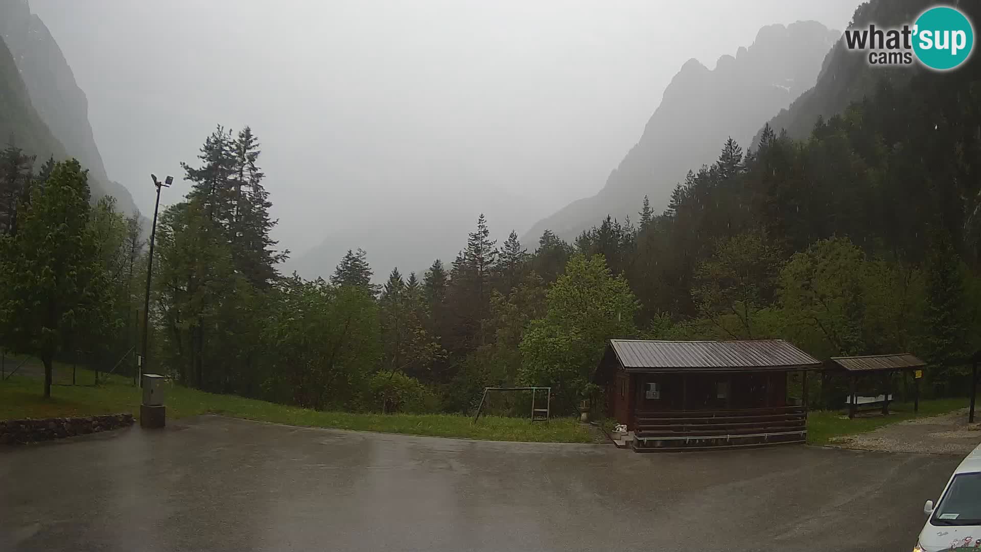 Spletna kamera Log pod Mangartom – Pogled na Jerebico in Rombon – Bovec – Slovenija