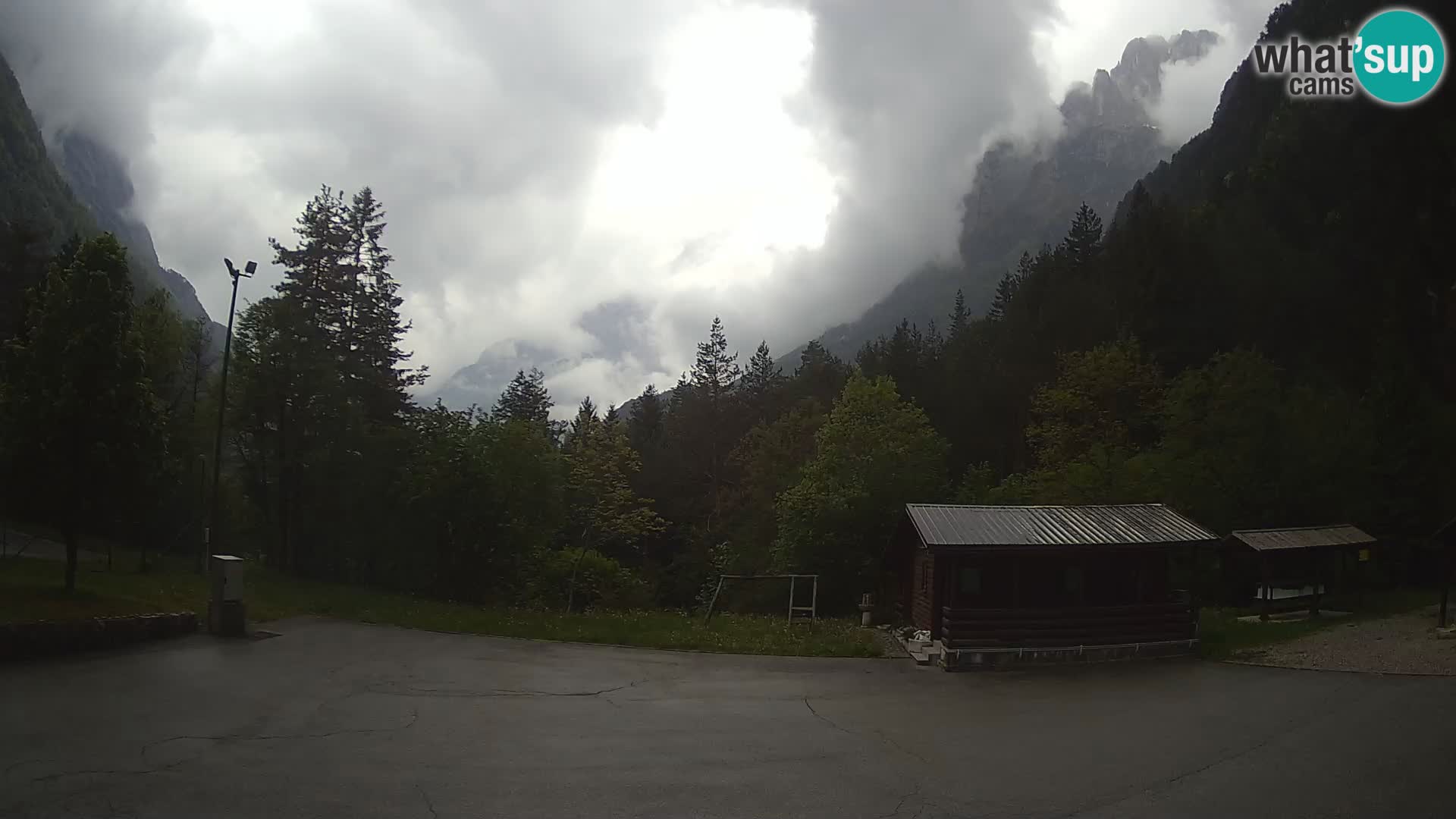 Spletna kamera Log pod Mangartom – Pogled na Jerebico in Rombon – Bovec – Slovenija