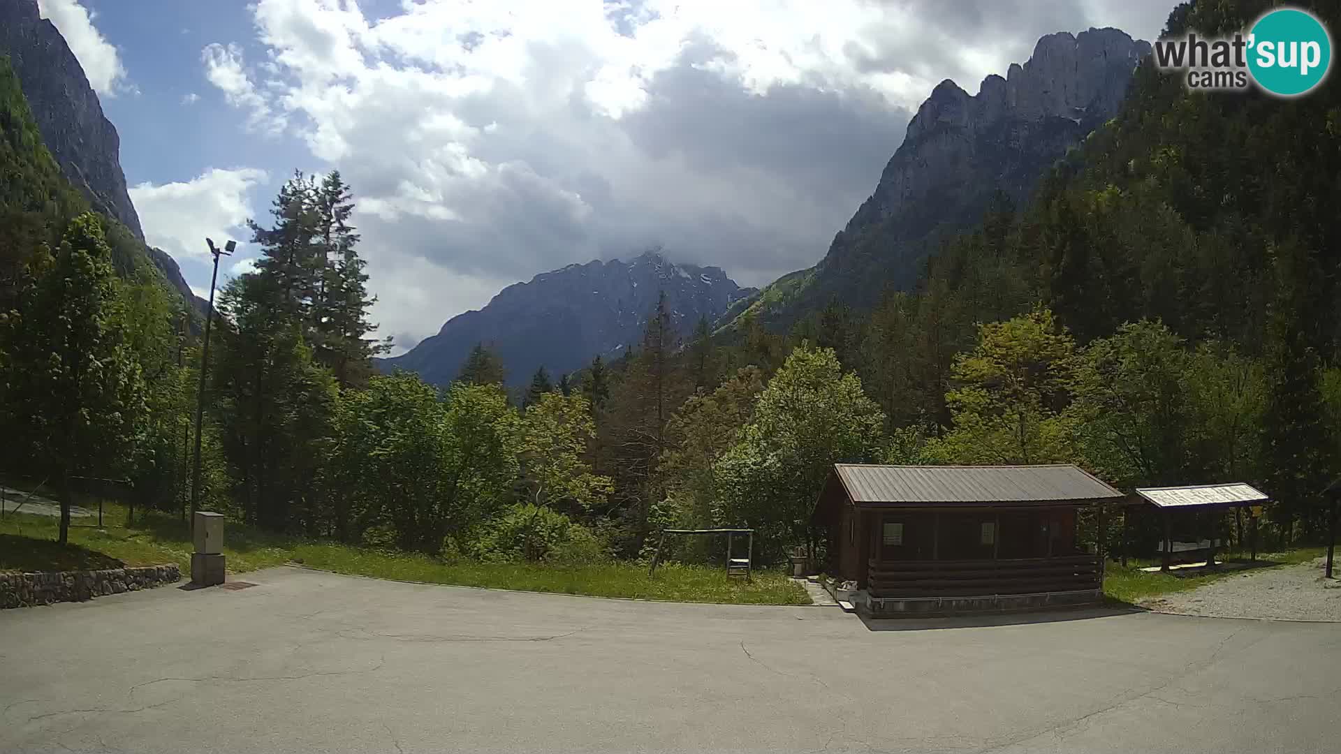 Spletna kamera Log pod Mangartom – Pogled na Jerebico in Rombon – Bovec – Slovenija
