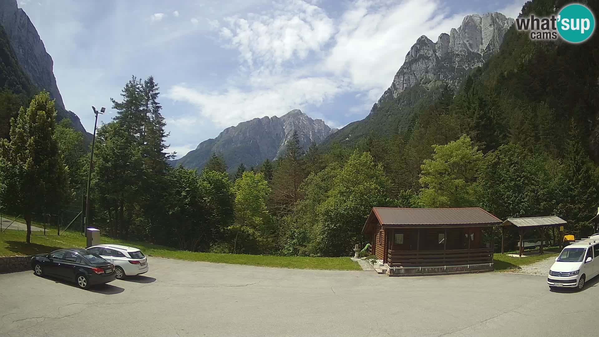 Spletna kamera Log pod Mangartom – Pogled na Jerebico in Rombon – Bovec – Slovenija