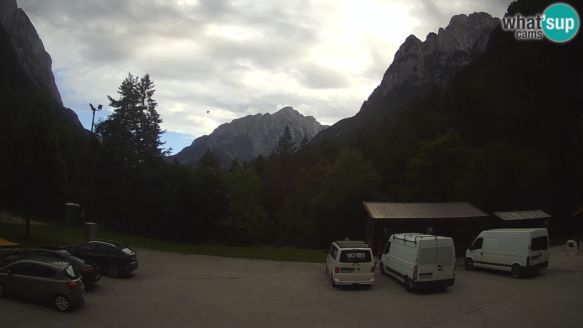 Spletna kamera Log pod Mangartom – Pogled na Jerebico in Rombon – Bovec – Slovenija