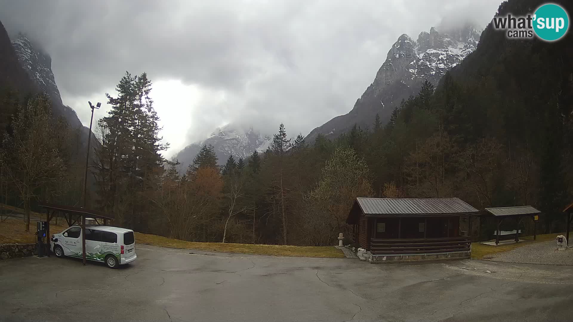 Spletna kamera Log pod Mangartom – Pogled na Jerebico in Rombon – Bovec – Slovenija