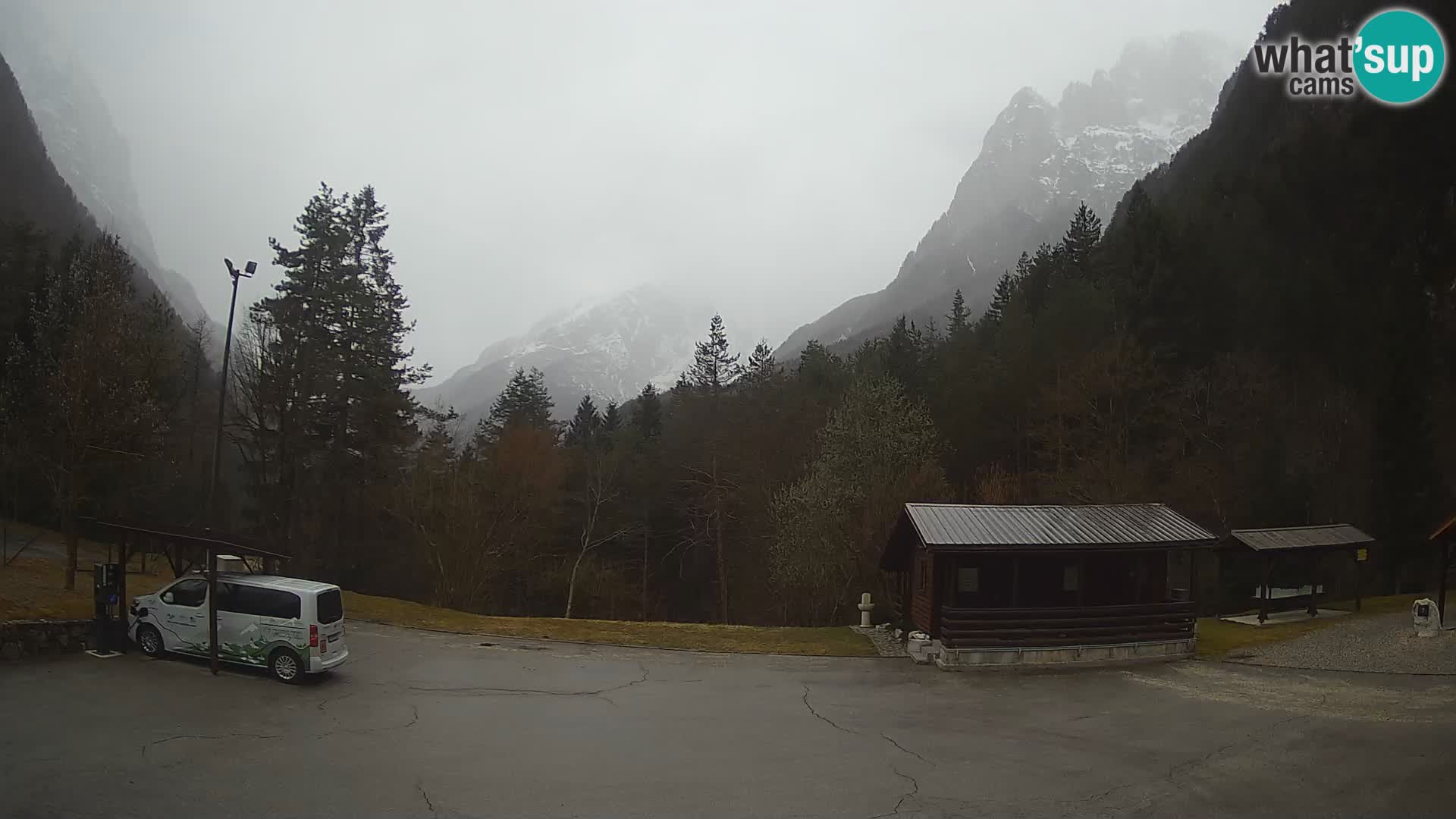 Spletna kamera Log pod Mangartom – Pogled na Jerebico in Rombon – Bovec – Slovenija