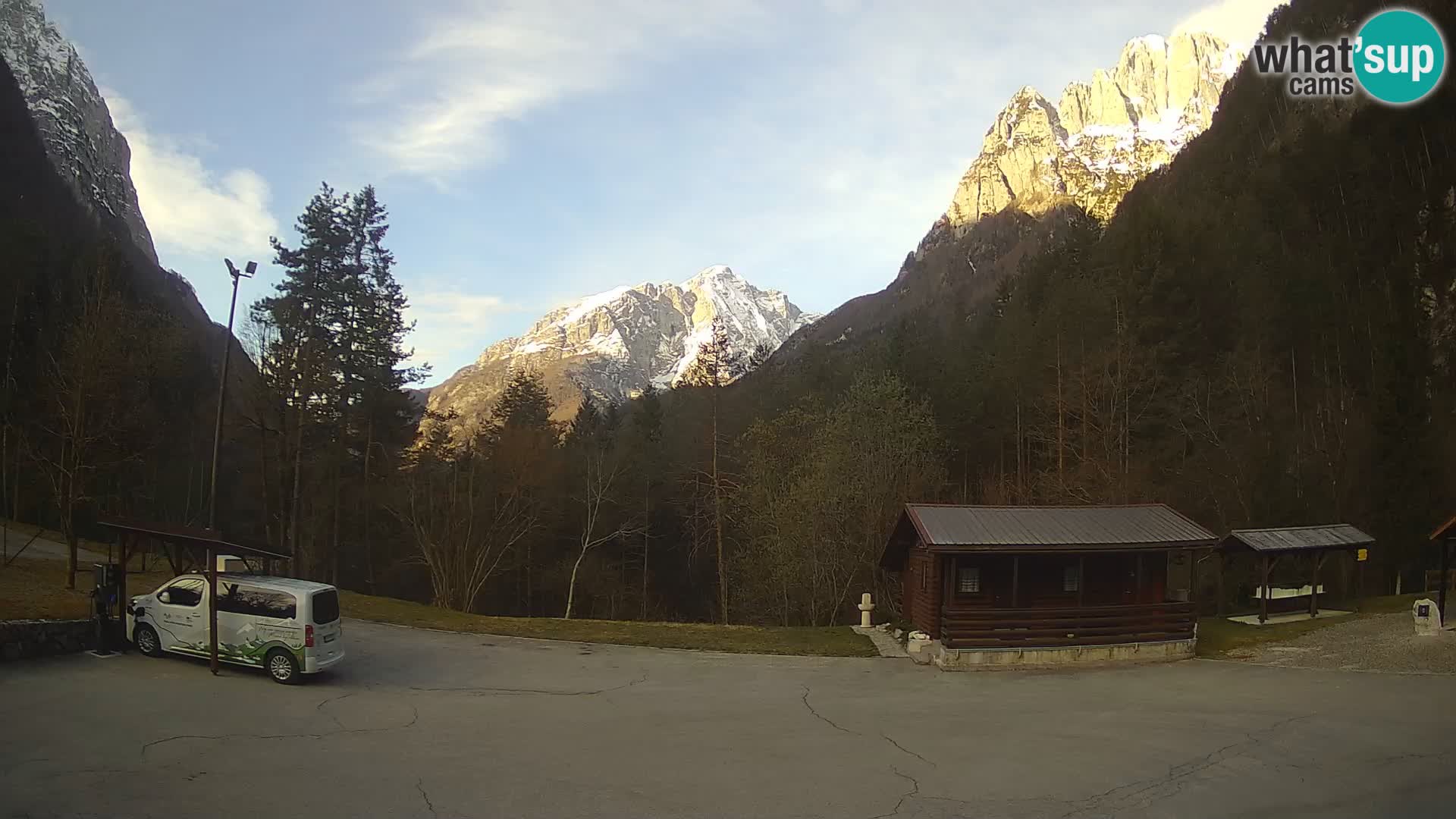 Spletna kamera Log pod Mangartom – Pogled na Jerebico in Rombon – Bovec – Slovenija