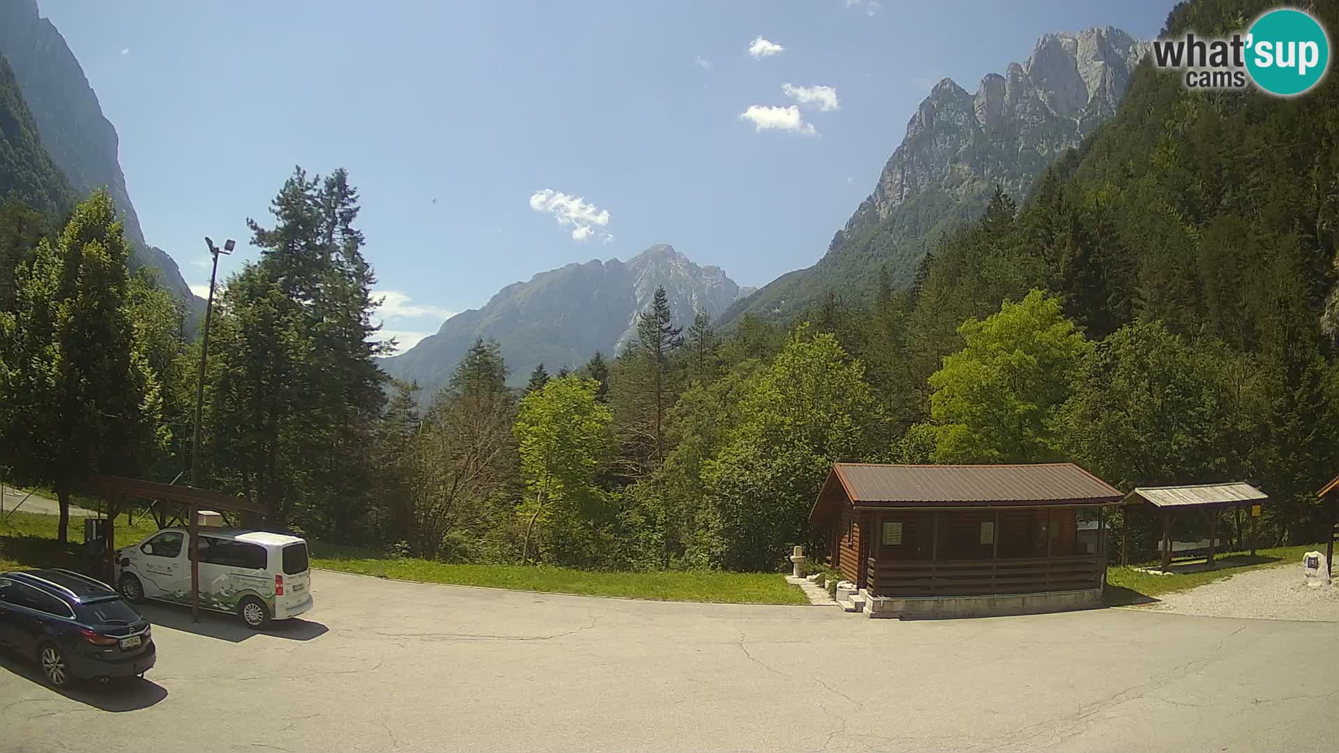 Spletna kamera Log pod Mangartom – Pogled na Jerebico in Rombon – Bovec – Slovenija