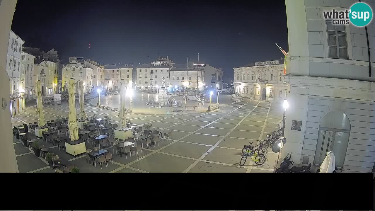 Webcam Piran Tartini-Platz – Liveblick von der Mestna Kavarna