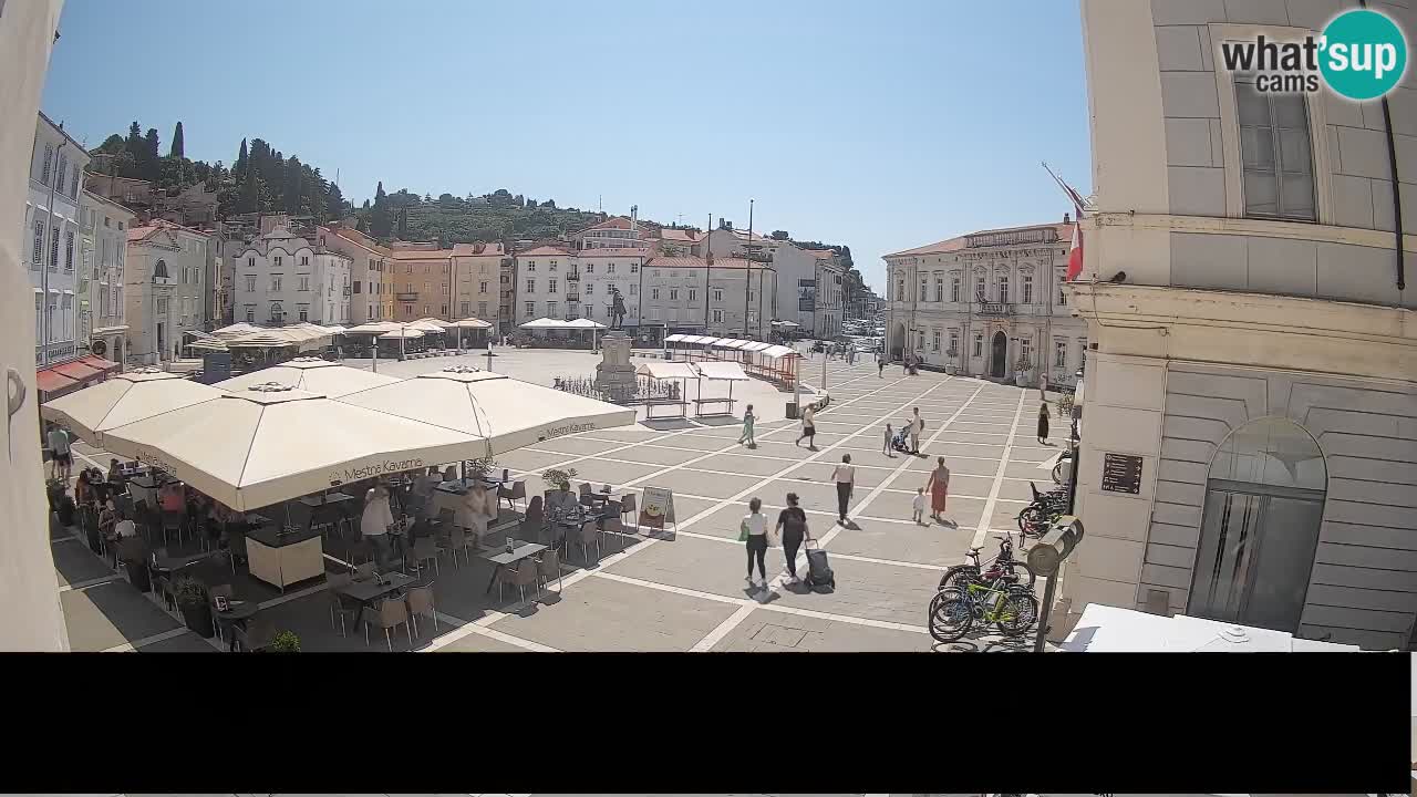 Webcam Piran Tartini-Platz – Liveblick von der Mestna Kavarna