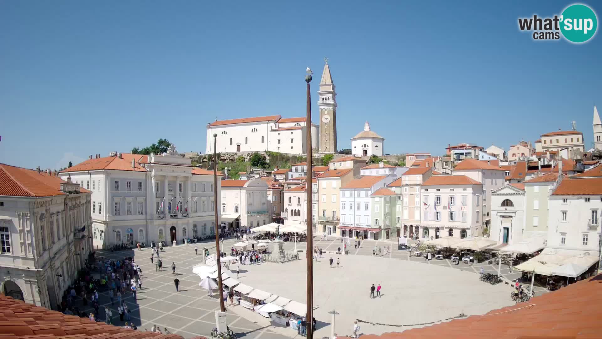 Webcam Piran Tartini square from “Mestna Kavarna”