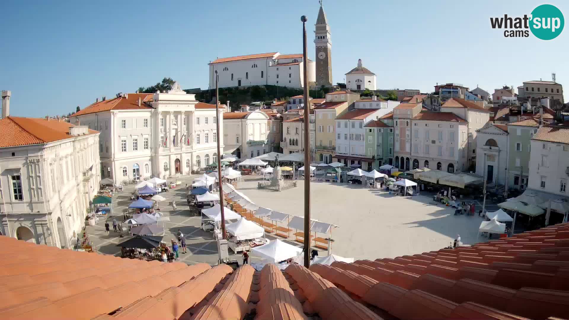 Webcam Piran Tartini square from “Mestna Kavarna”