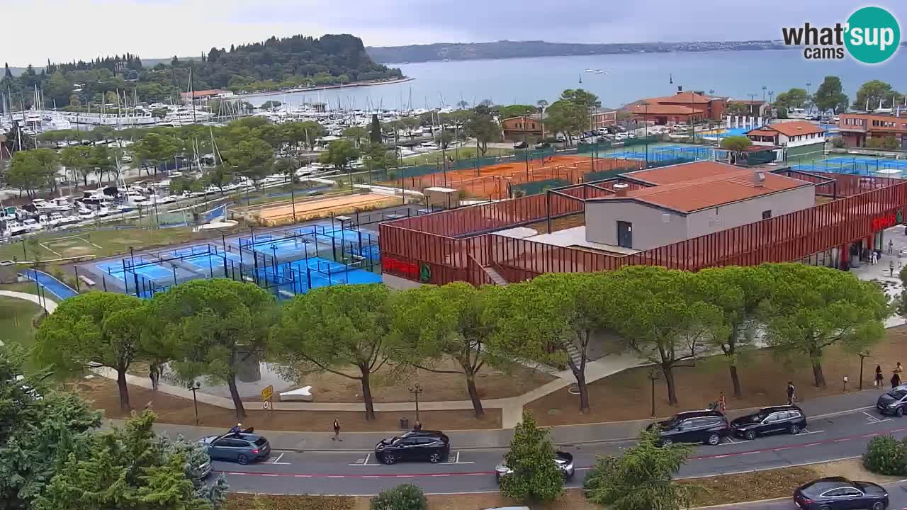 Portorož Webcam – Blick auf den Yachthafen und die Tennisplätze