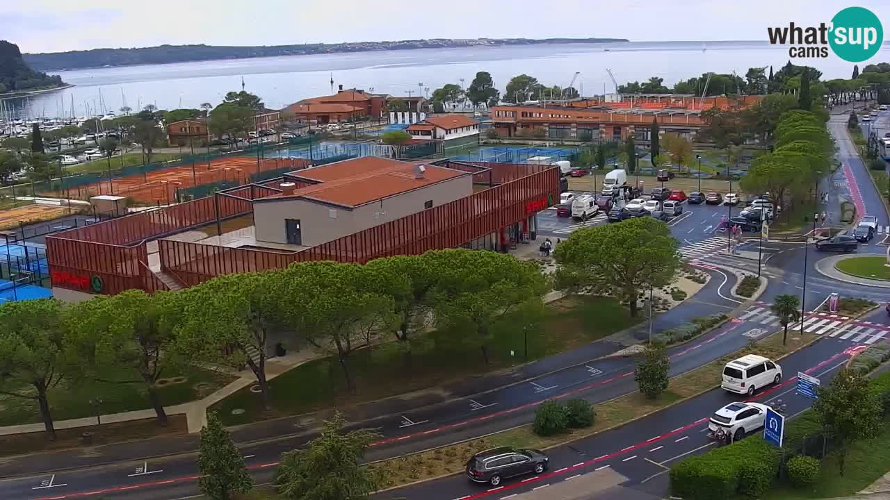 Portorož Webcam – Blick auf den Yachthafen und die Tennisplätze