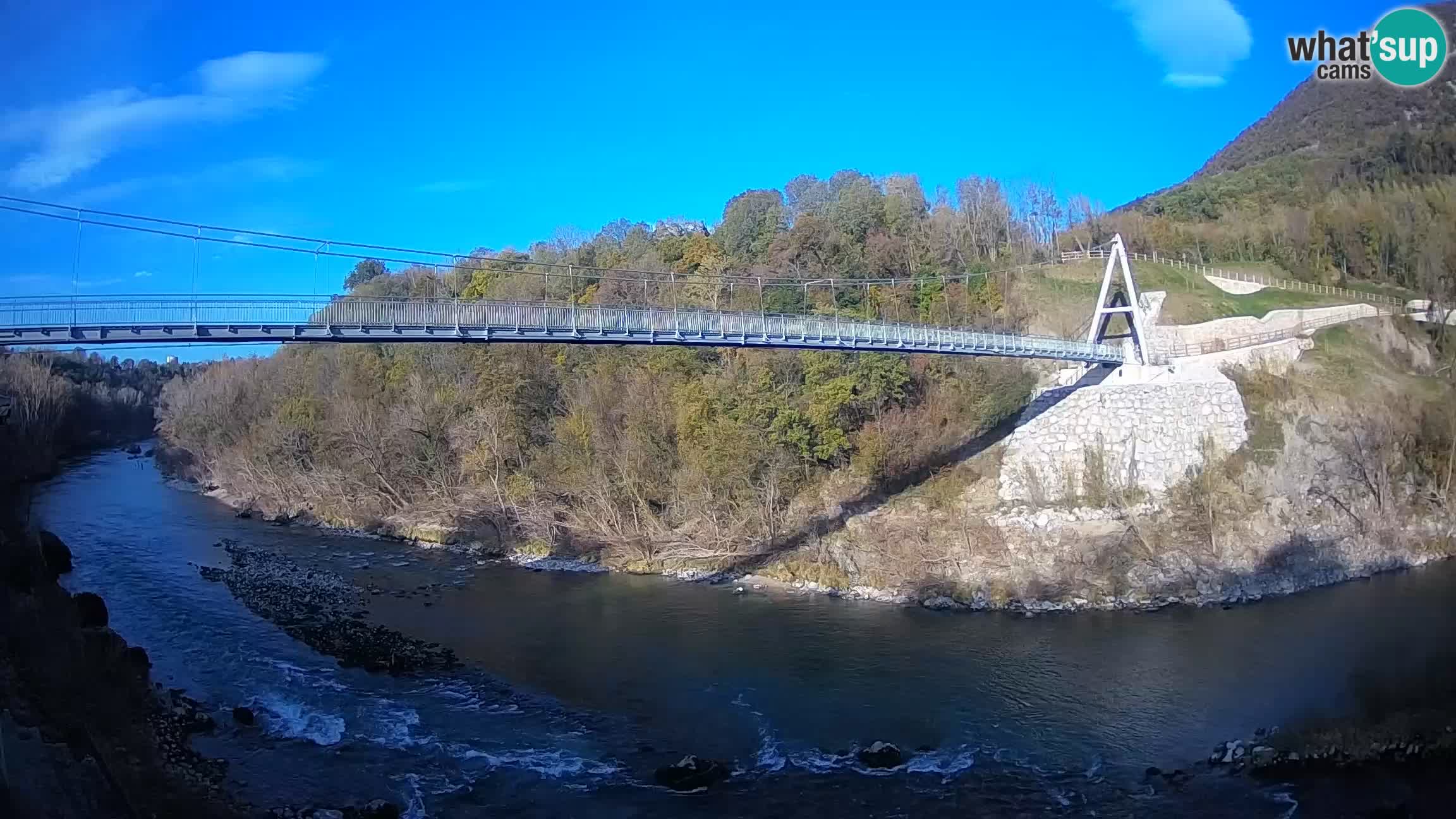 Passerella sul fiume Isonzo webcam Salcano