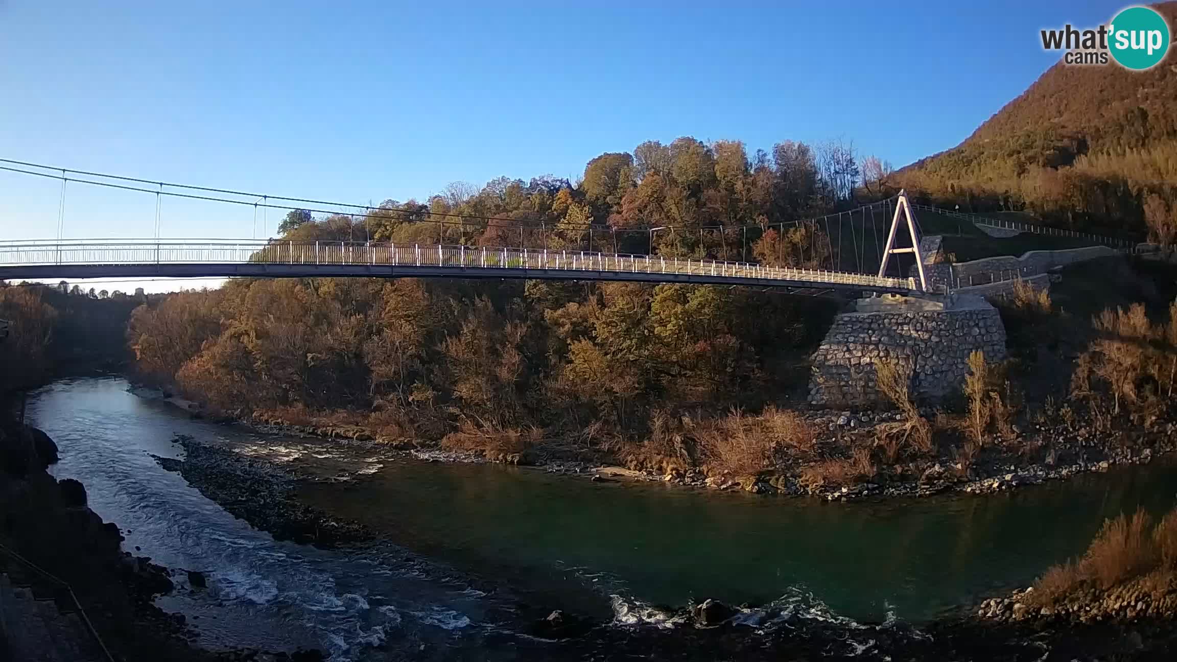 Passerella sul fiume Isonzo webcam Salcano