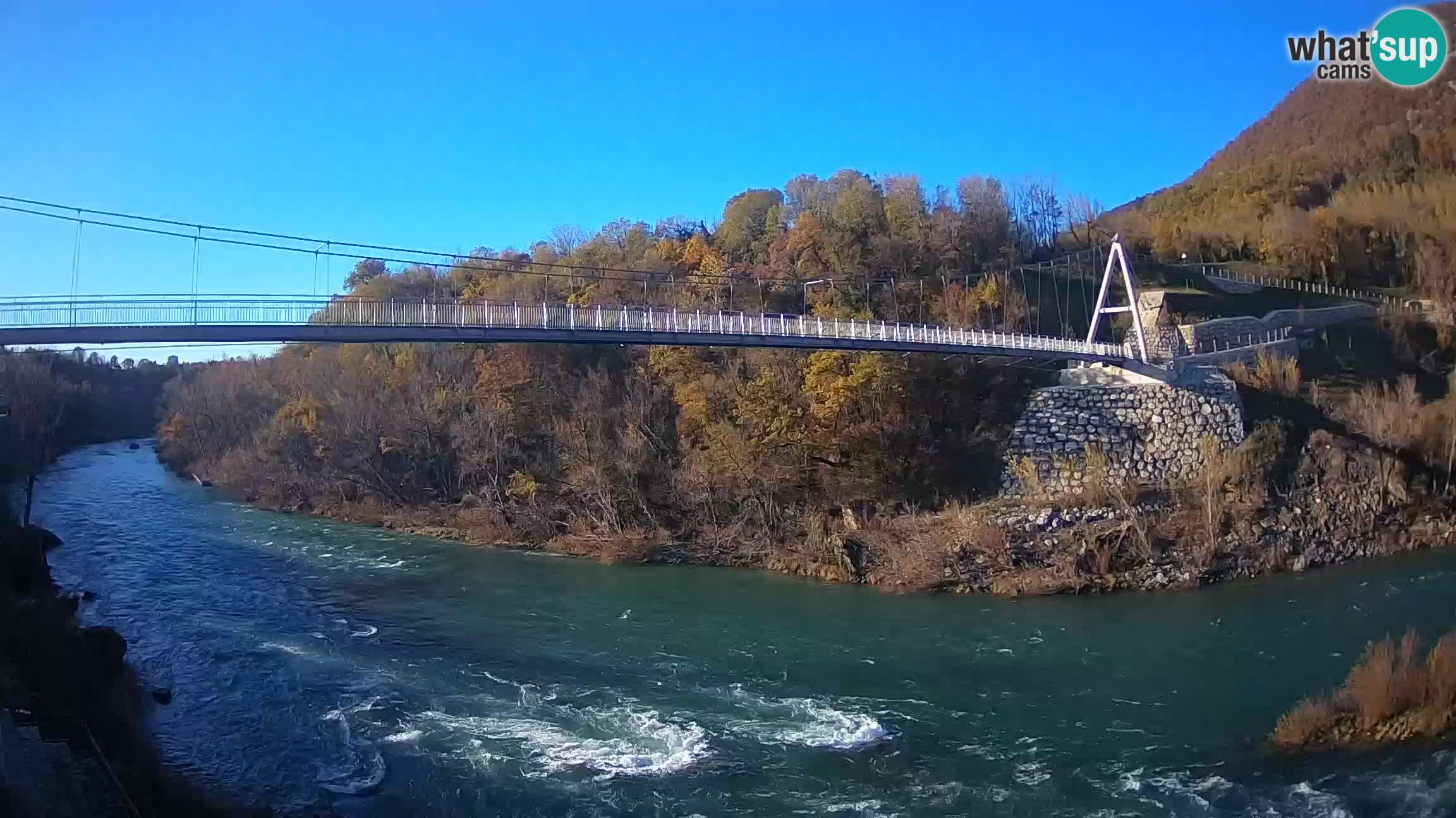 Passerella sul fiume Isonzo webcam Salcano