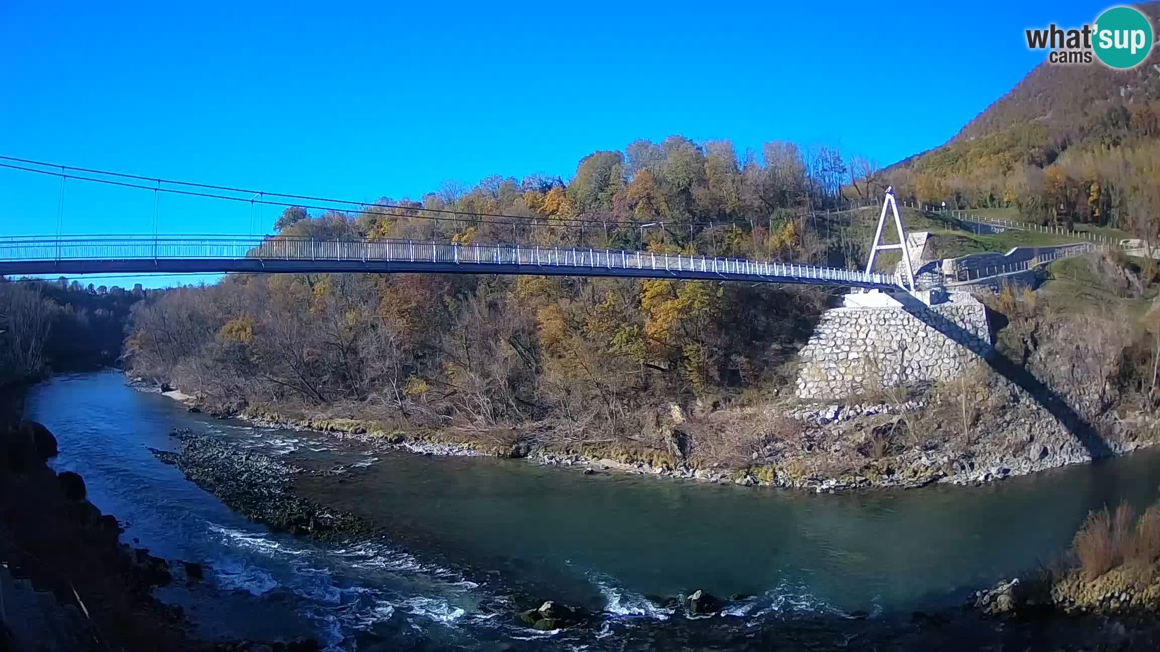 Passerella sul fiume Isonzo webcam Salcano