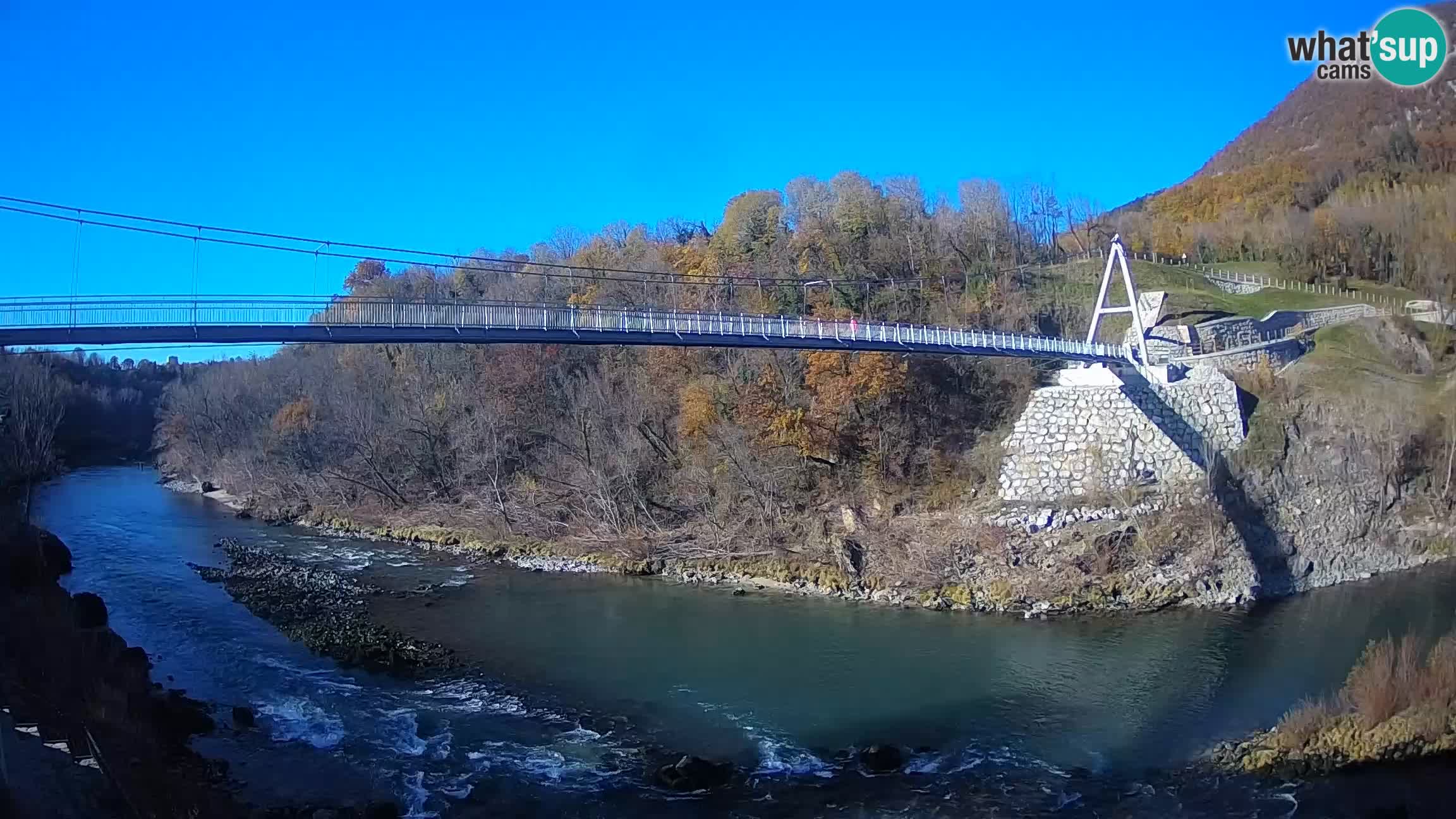 Passerella sul fiume Isonzo webcam Salcano