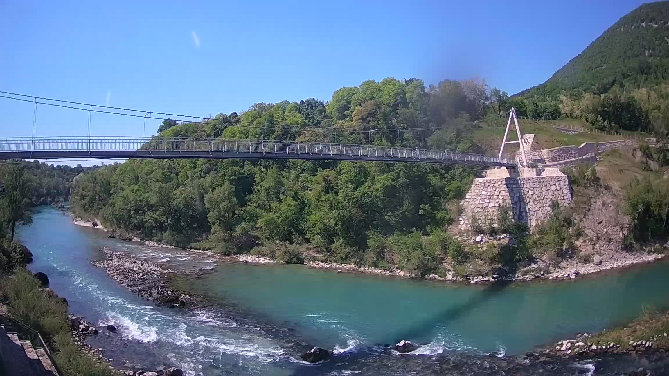 Passerella sul fiume Isonzo webcam Salcano