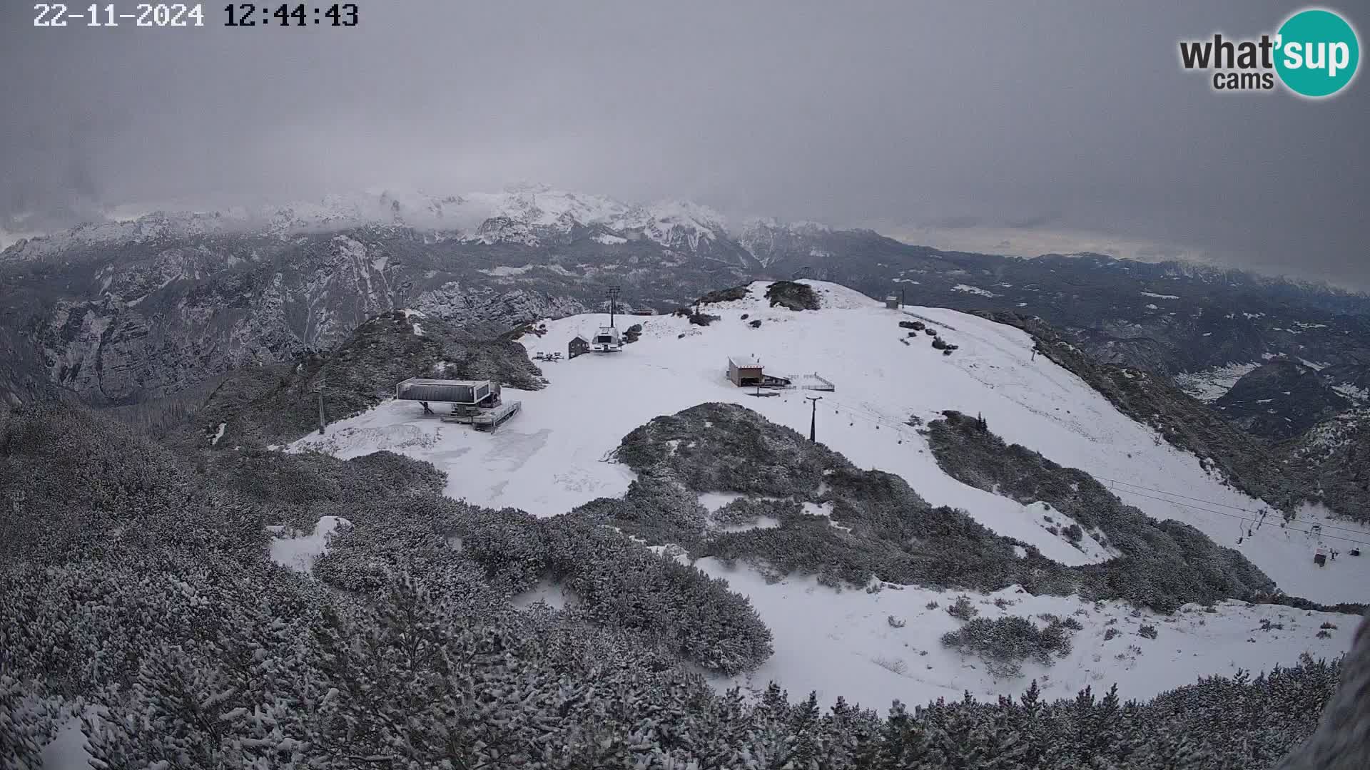 Stazione sciistica Vogel webcam Panorama dalla Orlova glave verso il Triglav