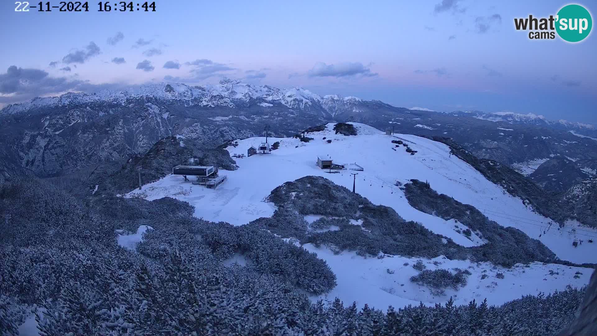 Stazione sciistica Vogel webcam Panorama dalla Orlova glave verso il Triglav