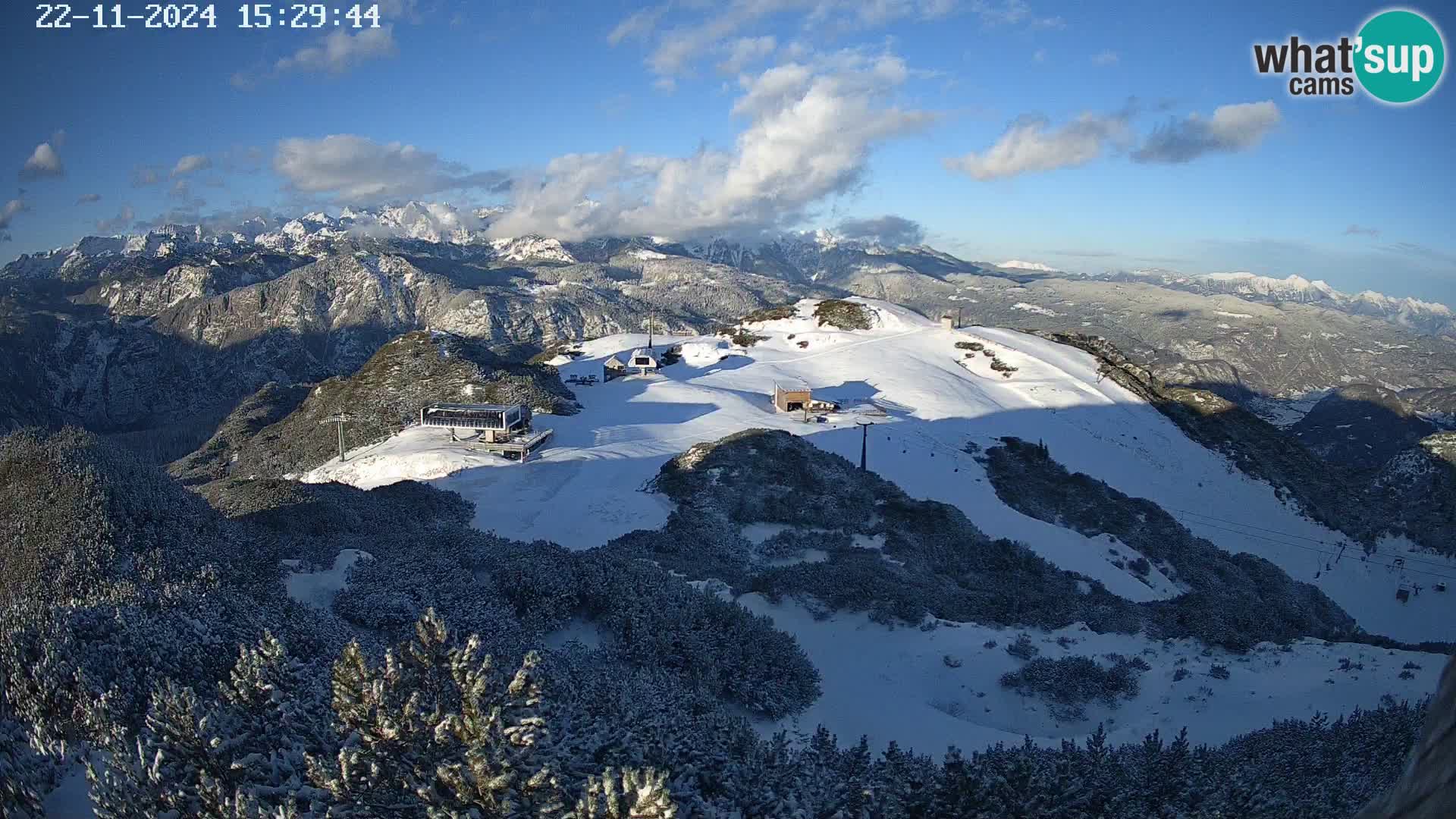 Stazione sciistica Vogel webcam Panorama dalla Orlova glave verso il Triglav