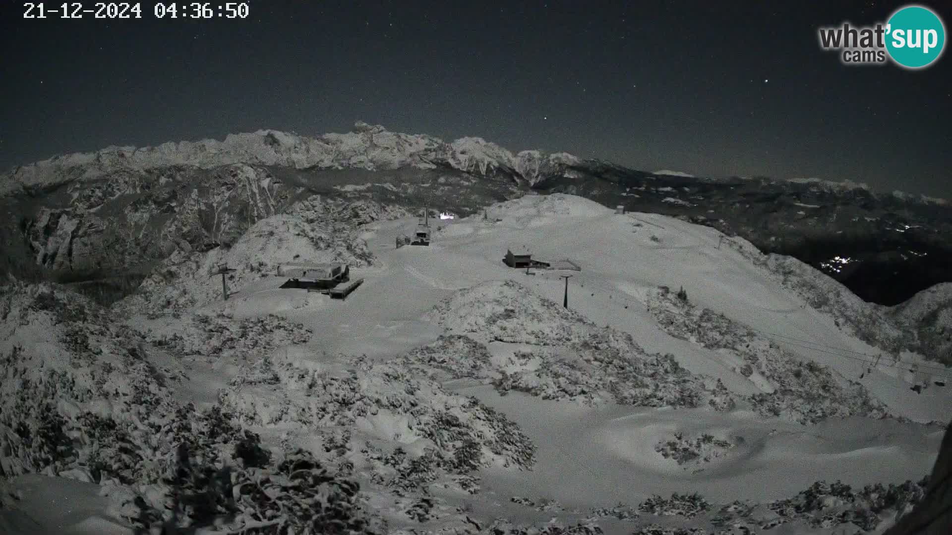 Vogel Ski Resort webcam View from Orlova Glava to Triglav