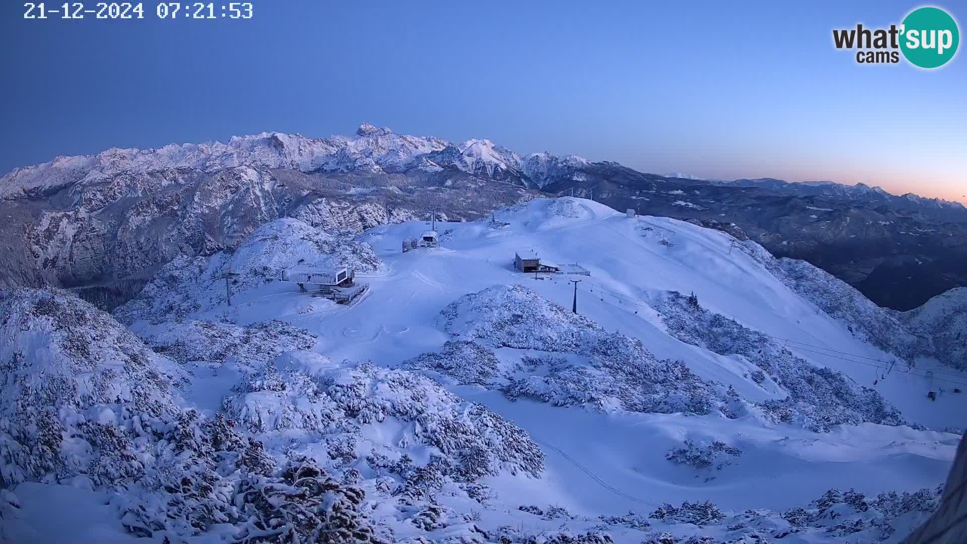 Stazione sciistica Vogel webcam Panorama dalla Orlova glave verso il Triglav