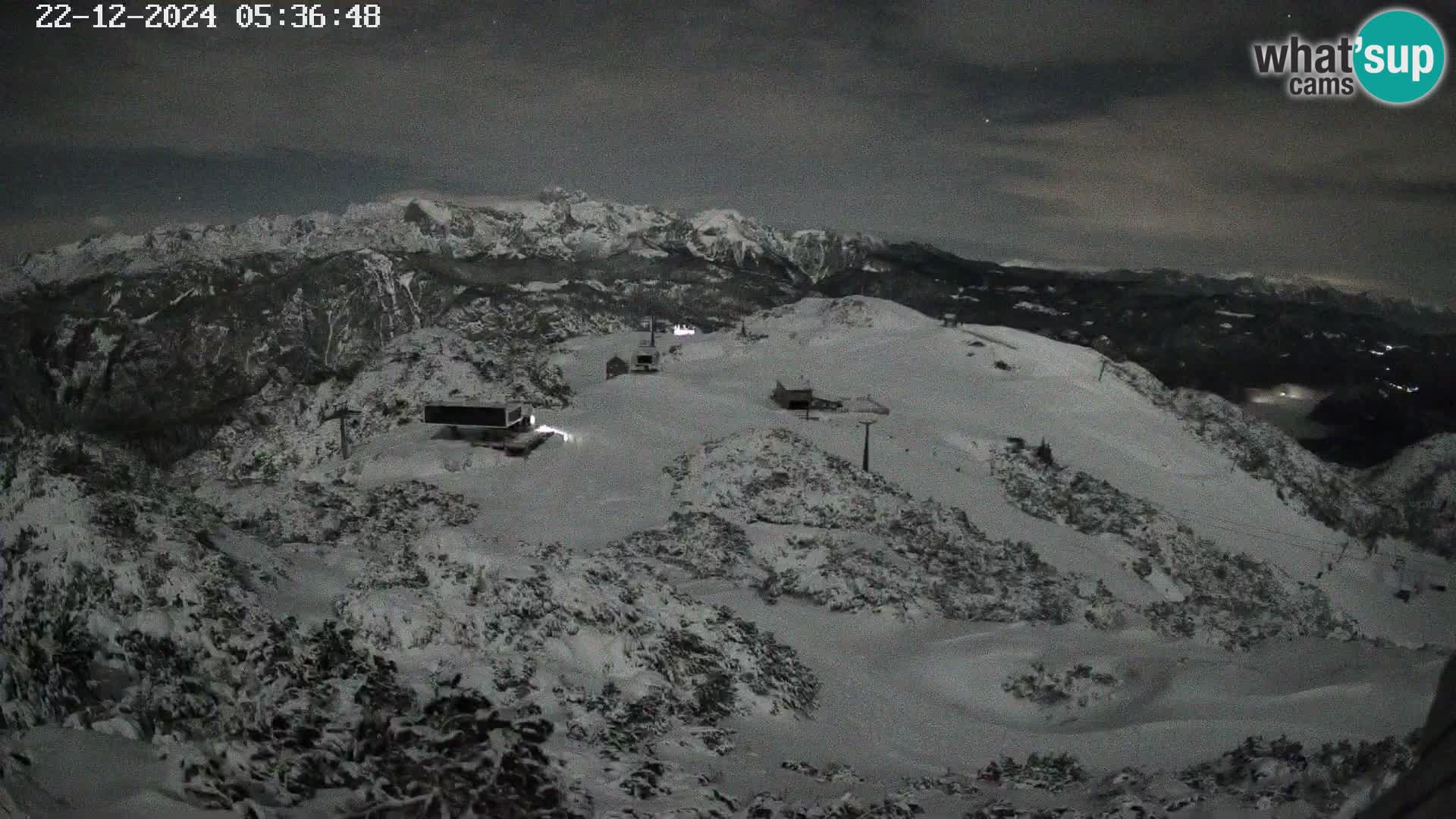 Vogel Ski Resort webcam View from Orlova Glava to Triglav