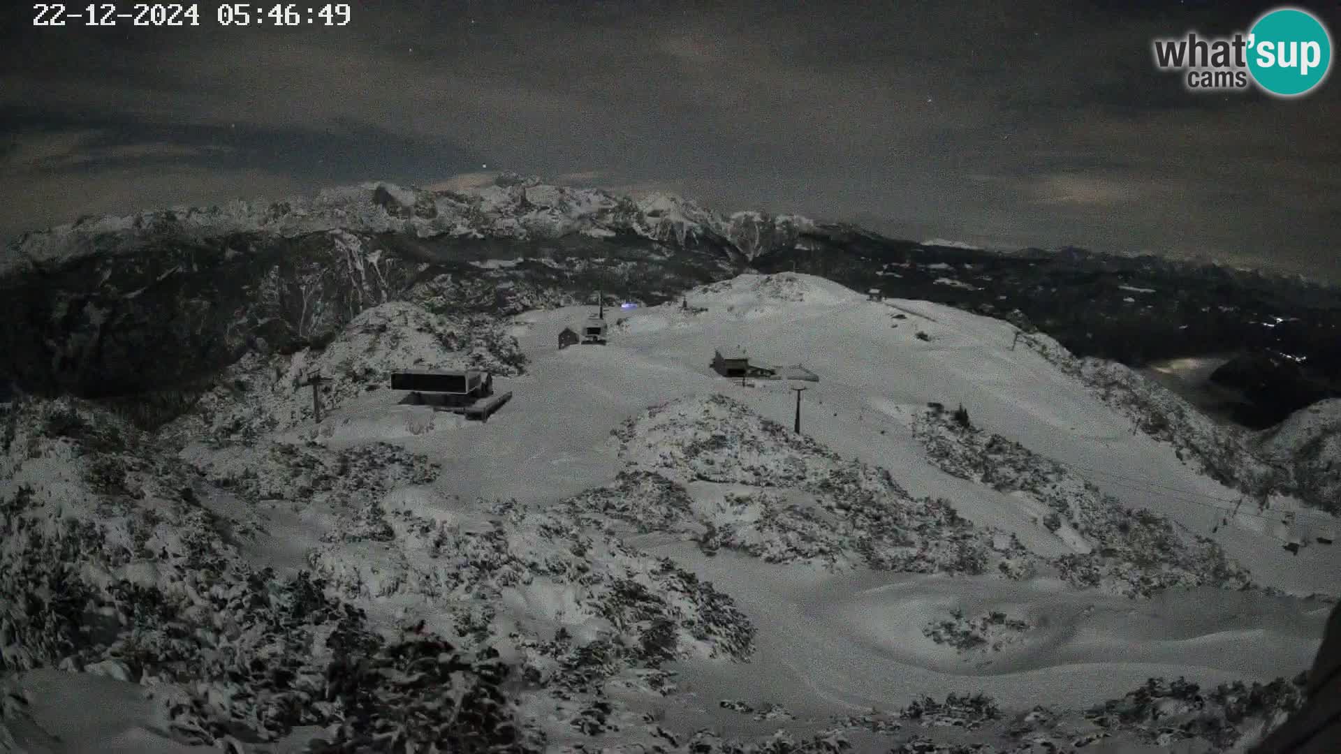 Vogel Ski Resort webcam View from Orlova Glava to Triglav