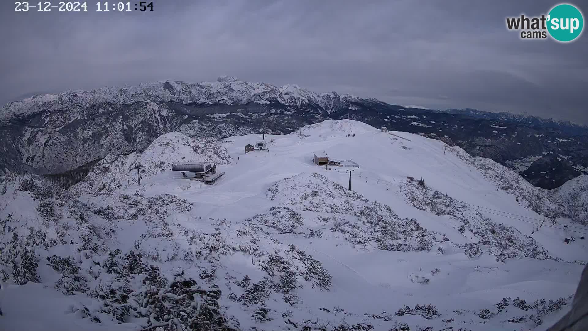 Vogel Ski Resort webcam View from Orlova Glava to Triglav