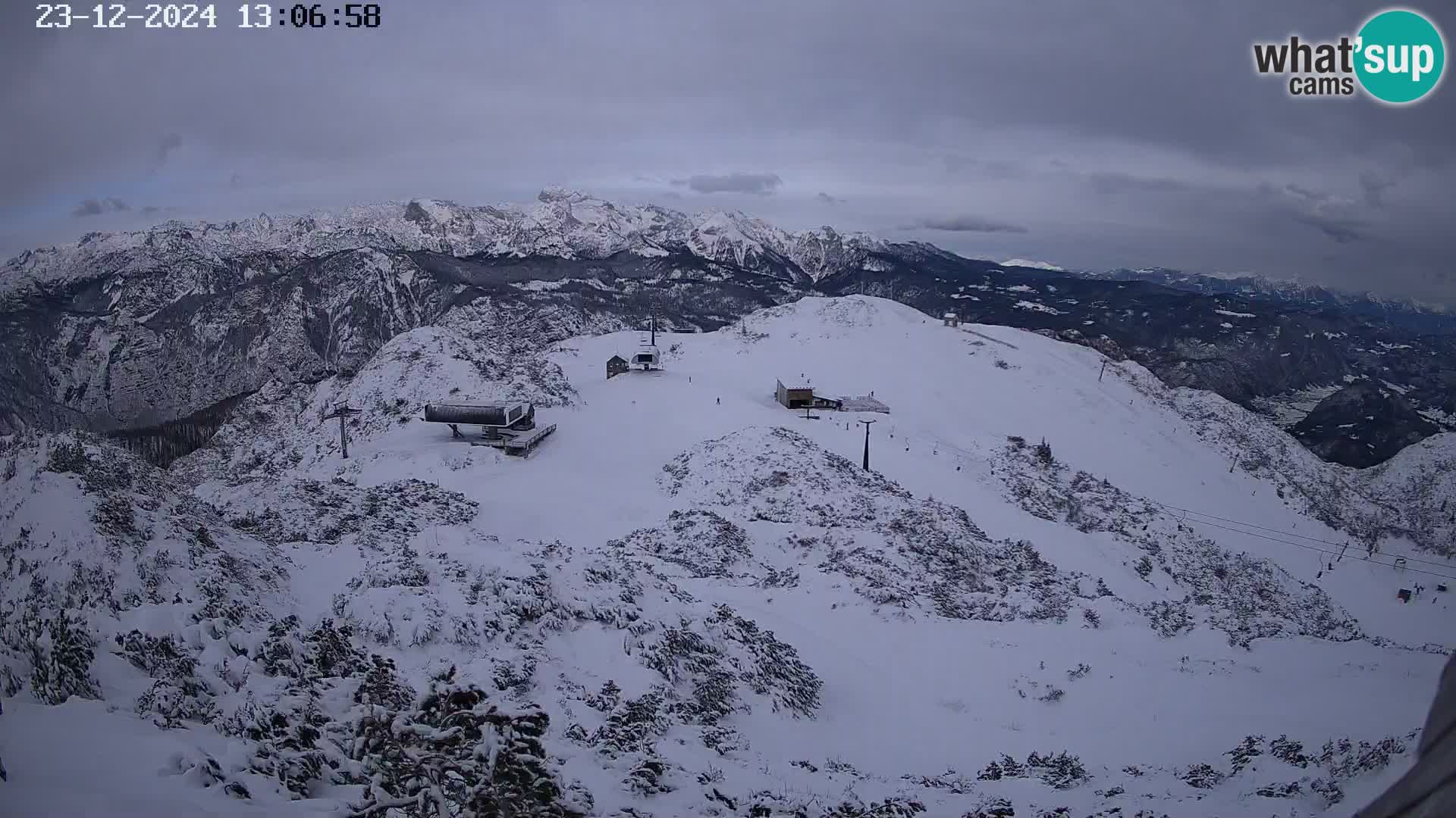 Vogel Ski Resort webcam View from Orlova Glava to Triglav