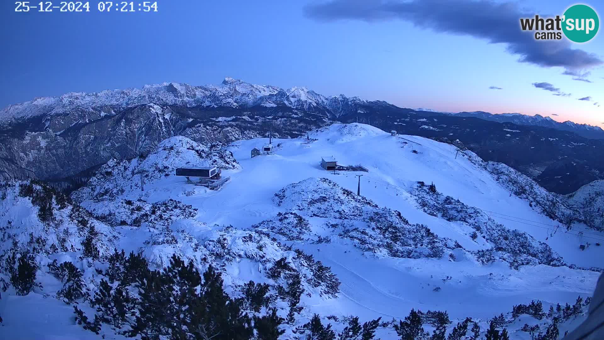 Stazione sciistica Vogel webcam Panorama dalla Orlova glave verso il Triglav