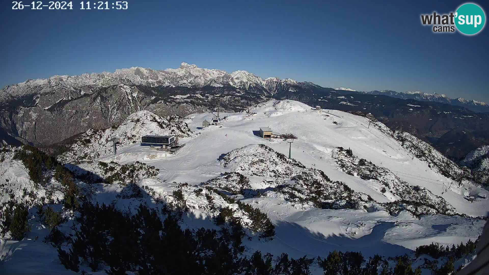 Vogel Ski Resort webcam View from Orlova Glava to Triglav