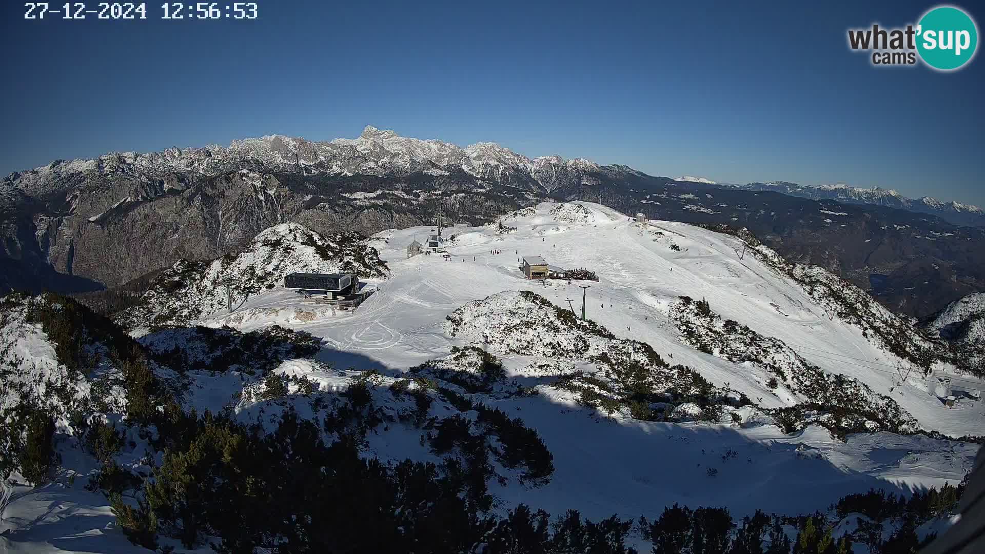 Vogel Ski Resort webcam View from Orlova Glava to Triglav