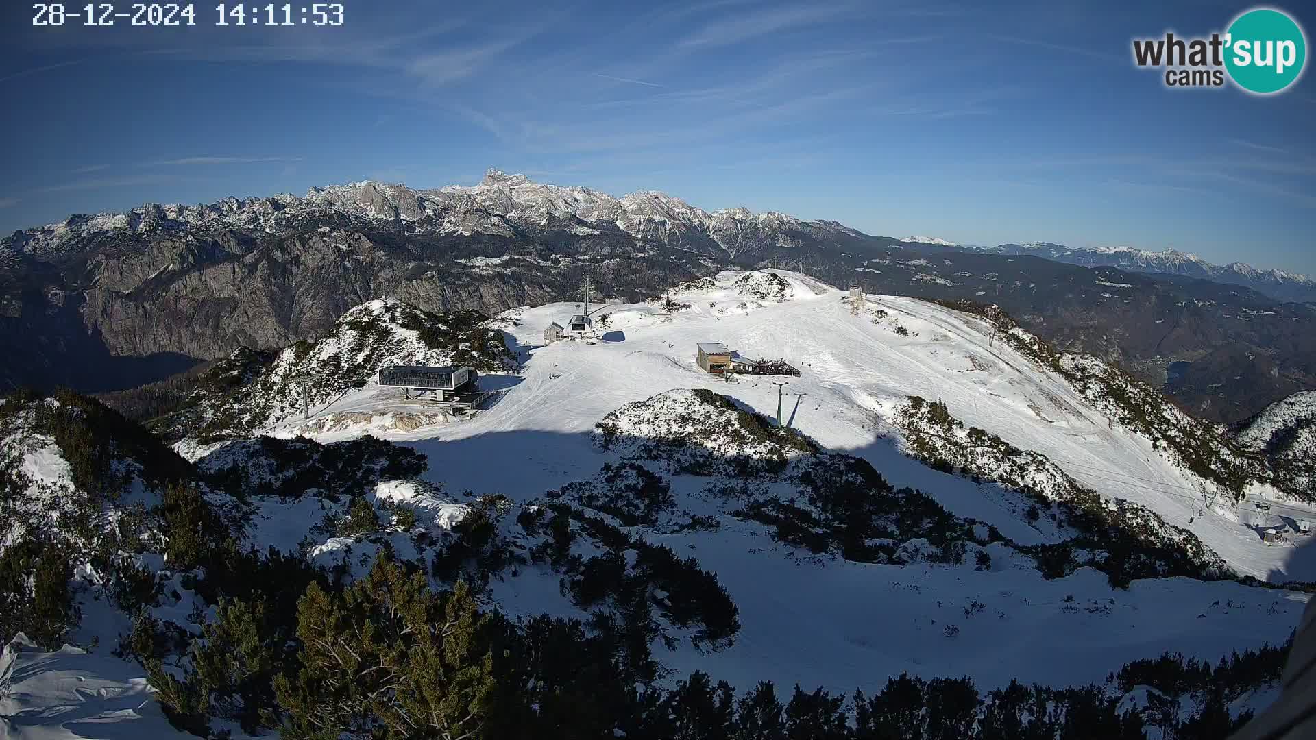 Vogel Ski Resort webcam View from Orlova Glava to Triglav