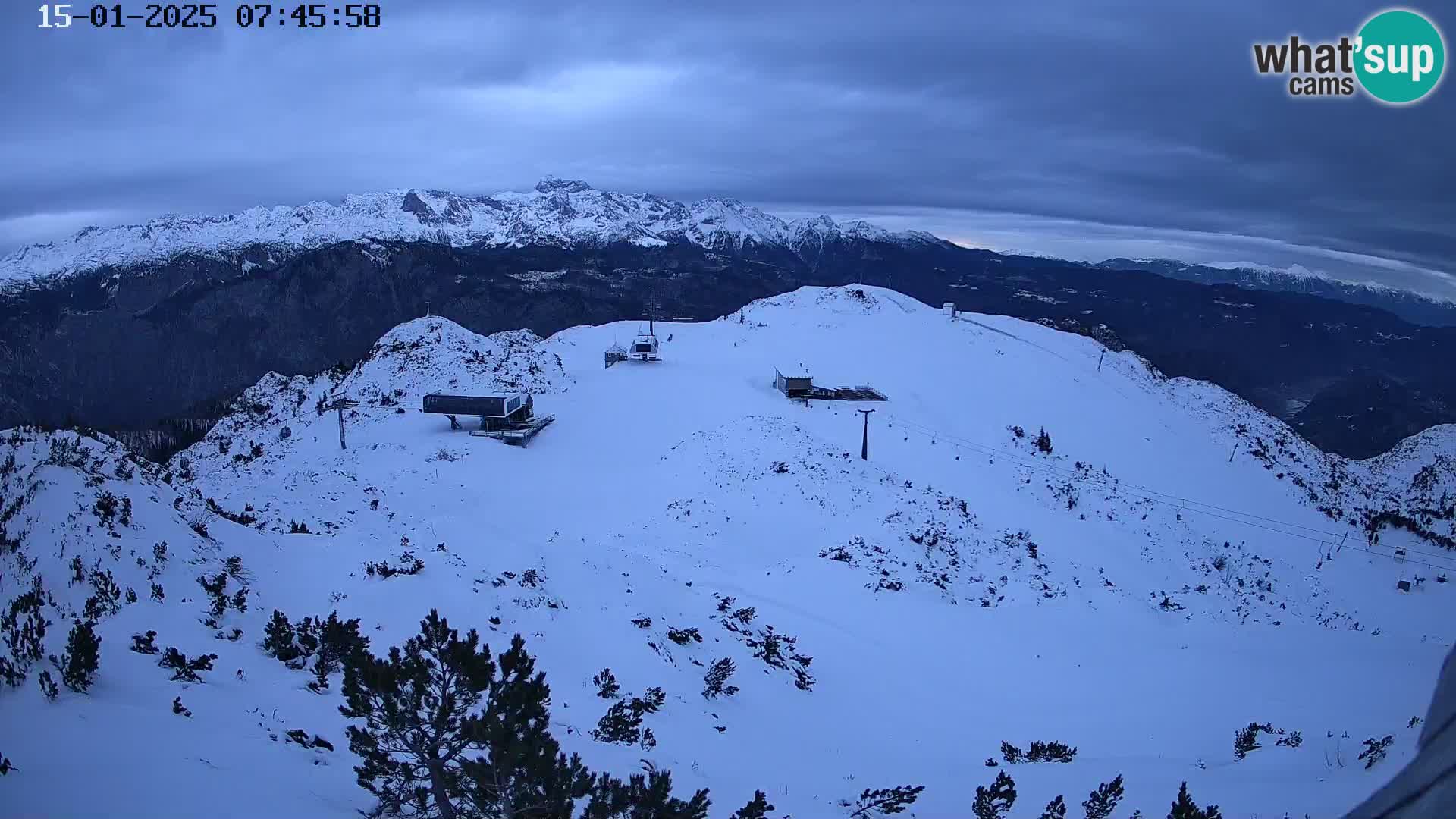 Stazione sciistica Vogel webcam Panorama dalla Orlova glave verso il Triglav