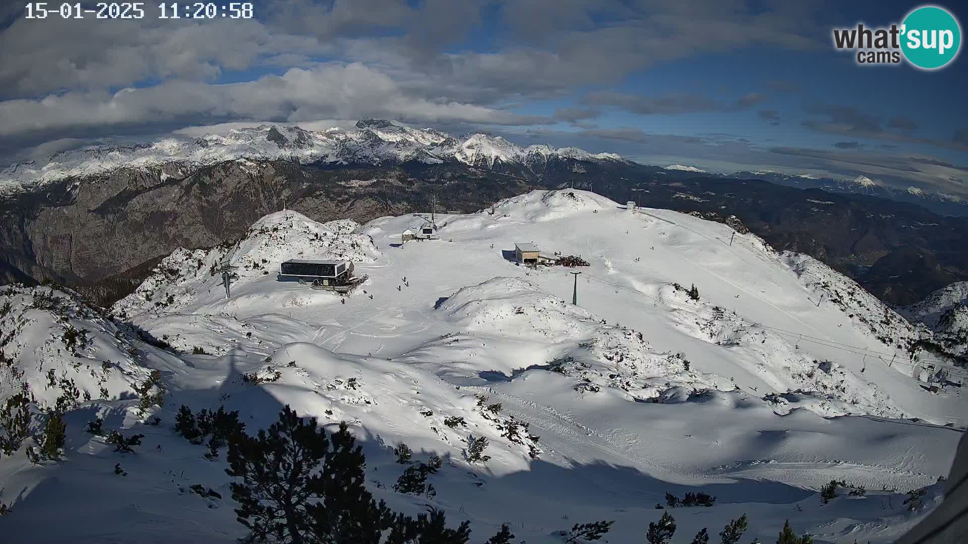 Vogel Ski Resort webcam View from Orlova Glava to Triglav