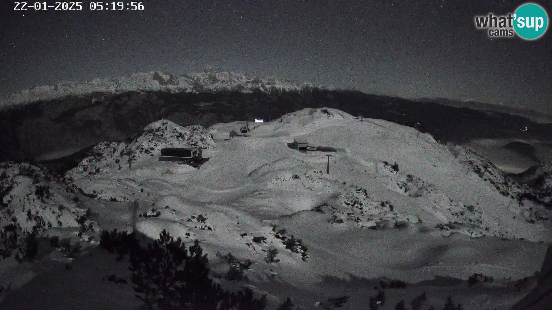 Vogel Ski Resort webcam View from Orlova Glava to Triglav