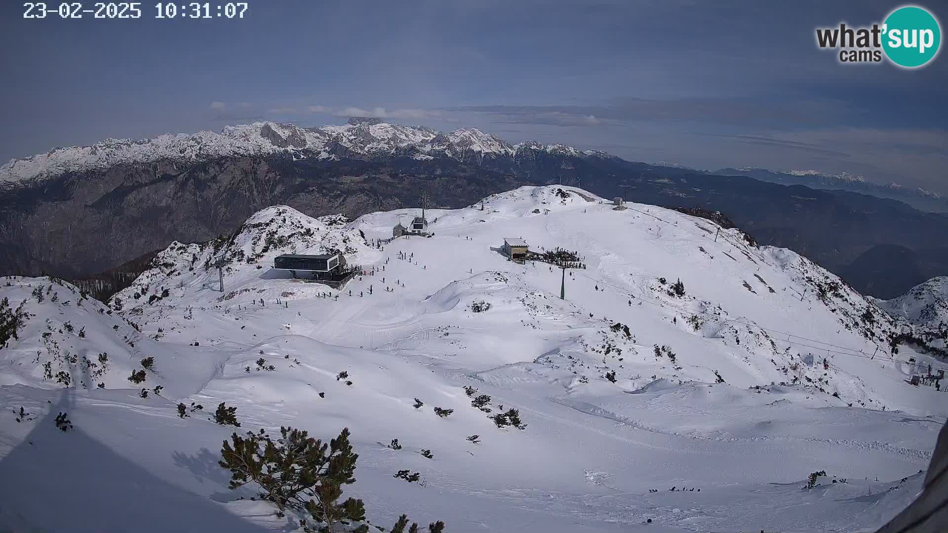 Stazione sciistica Vogel webcam Panorama dalla Orlova glave verso il Triglav