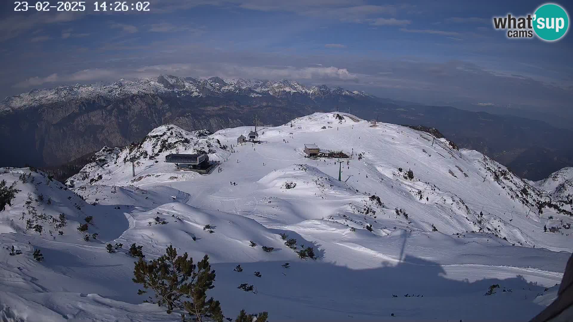 Vogel Ski Resort webcam View from Orlova Glava to Triglav