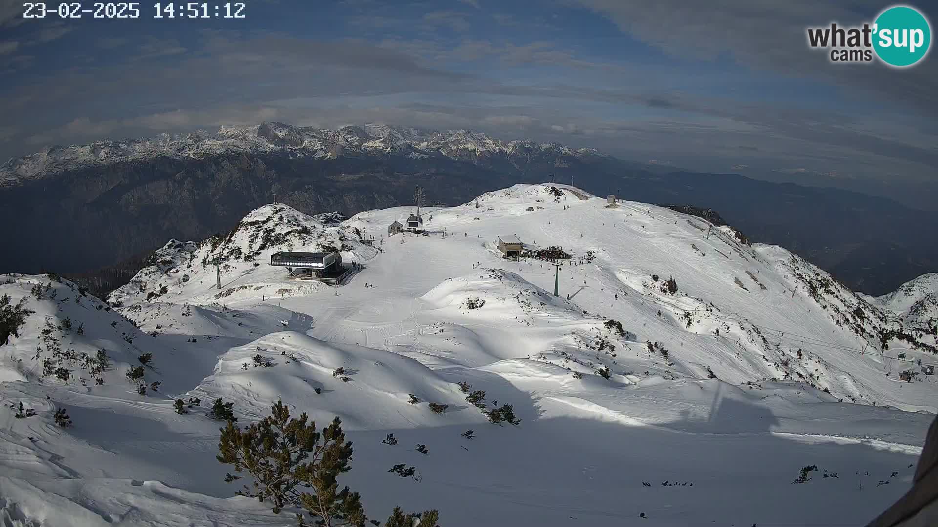 Vogel Ski Resort webcam View from Orlova Glava to Triglav