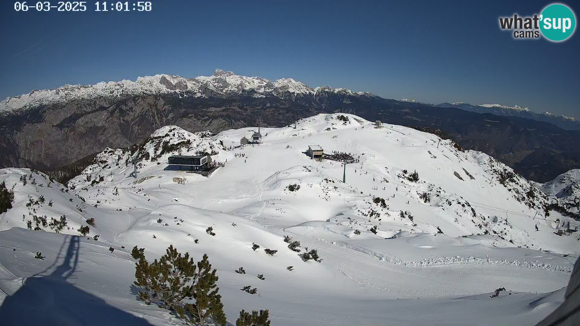 Stazione sciistica Vogel webcam Panorama dalla Orlova glave verso il Triglav