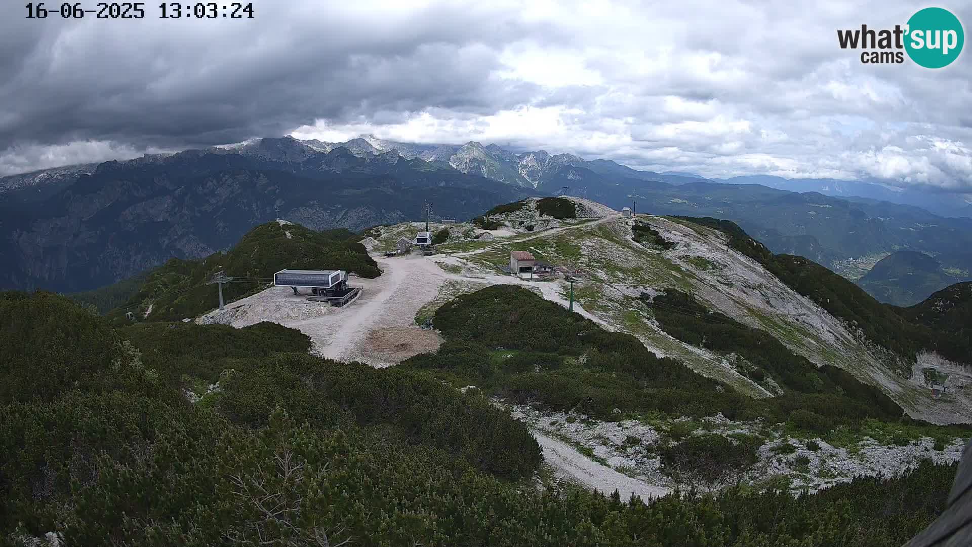 Vogel Ski Resort webcam View from Orlova Glava to Triglav