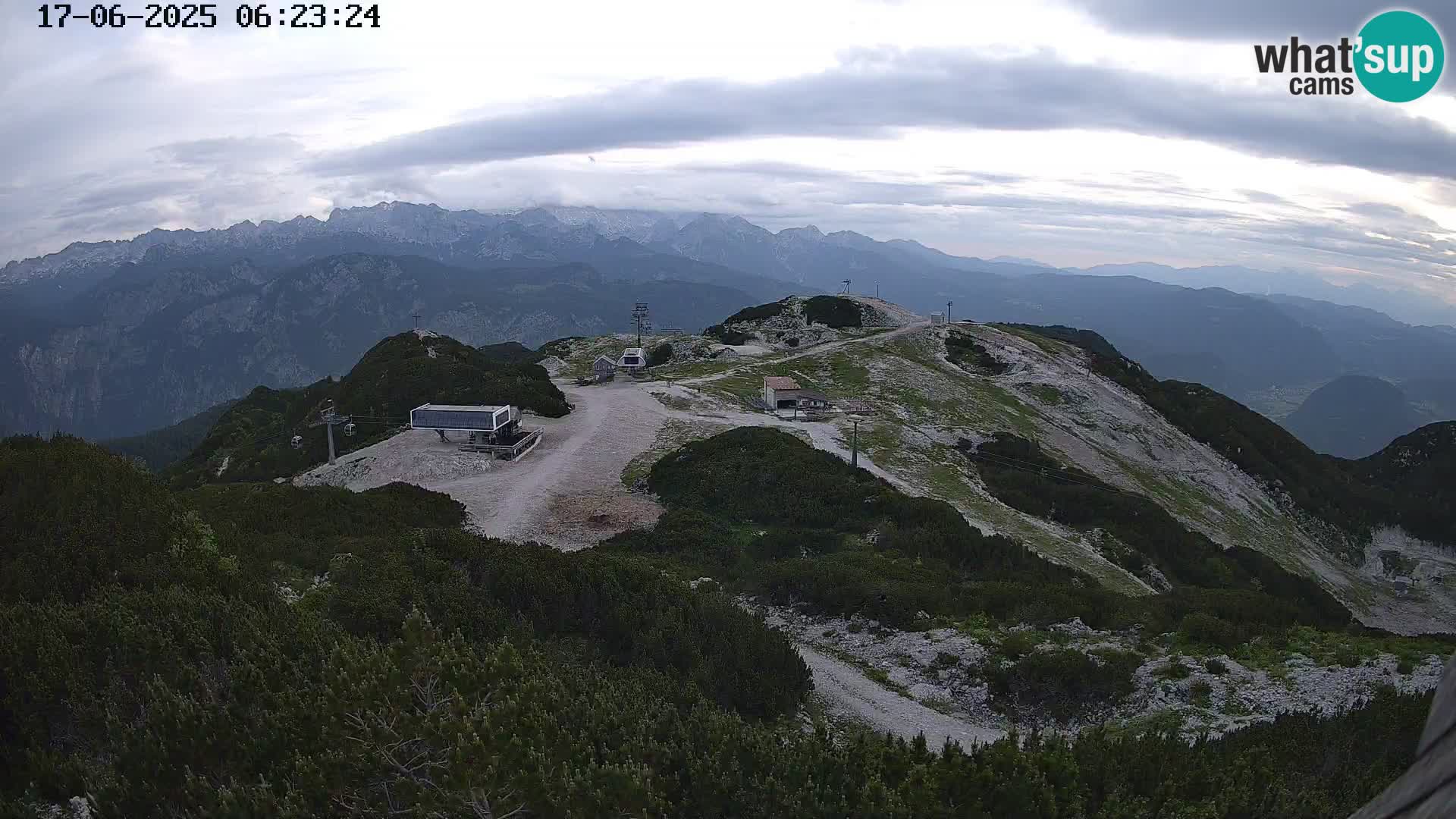 Vogel Ski Resort webcam View from Orlova Glava to Triglav